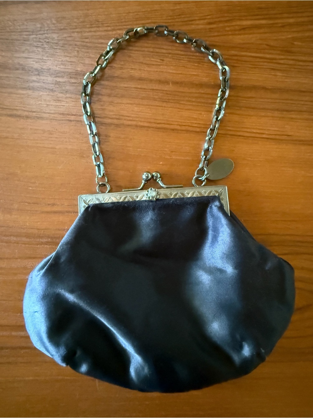 Lanvin Black Satin Frame-Top Evening Clutch with Chain